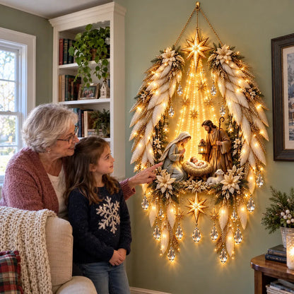 3D Heavenly Angel Wings Nativity Light – Lighted Christmas Wall Decor